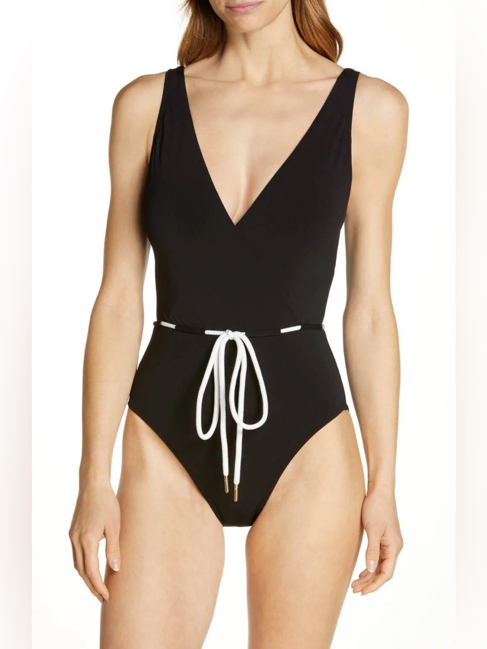 Robin Piccone Black Emma One Piece with Rope Waist Belt NWT 2
